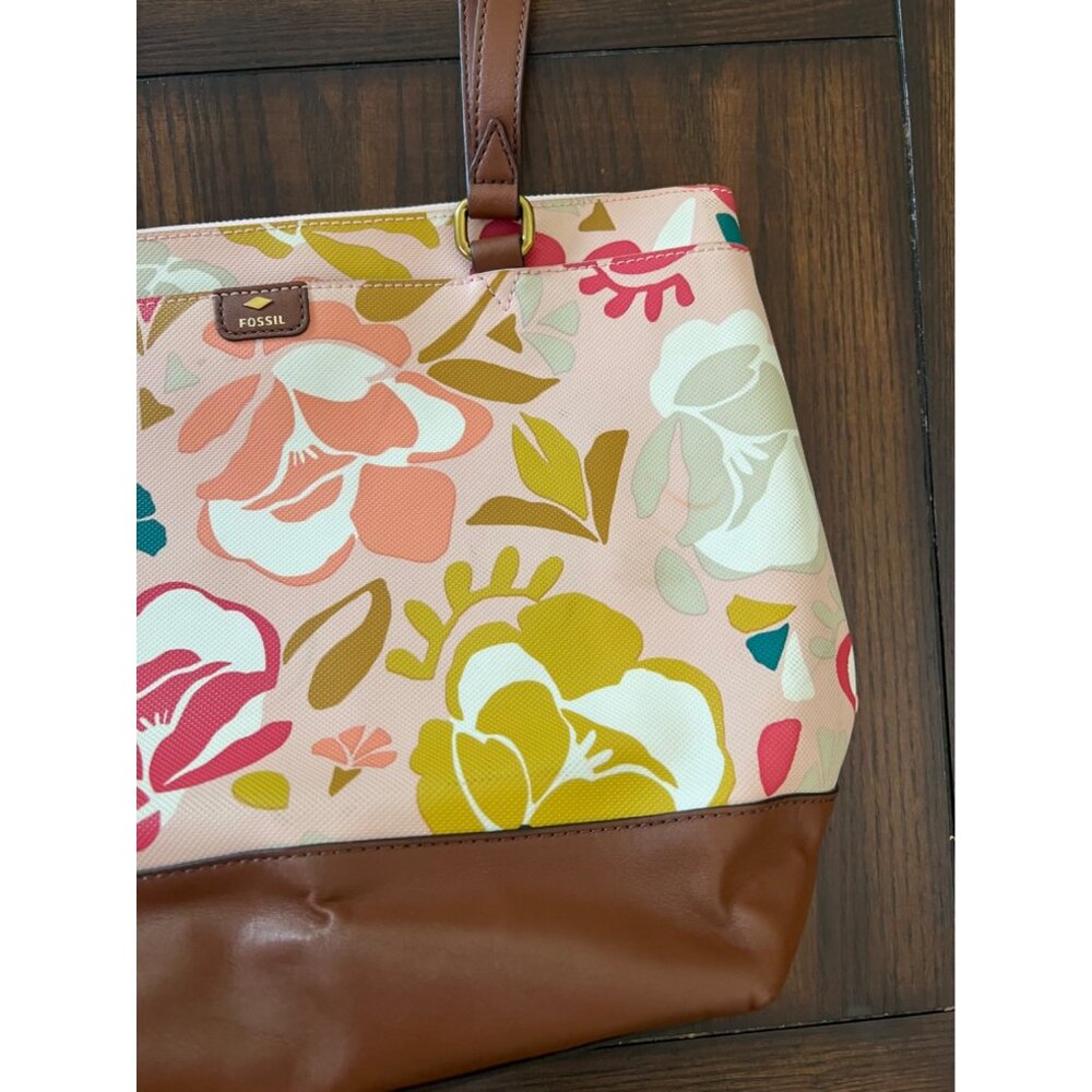 Fossil Mother's Day Large Shopper Tote Shoulder Bag Purse Pink Floral Print - Picture 2 of 11